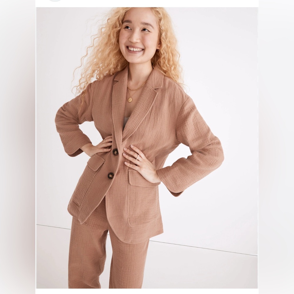 Madewell Cotton-Linen Relaxed Larsen Blazer in Faded Earth Brown Tan Small $148